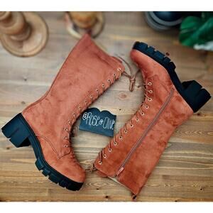 Brown Lace-up Chunky Heel Combat Boots